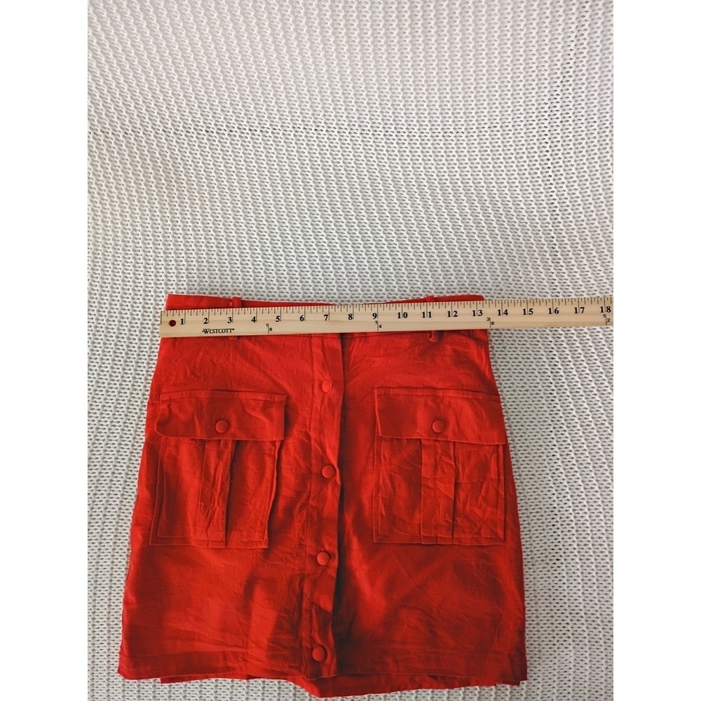Idem Ditto XS Red Linen Cargo Mini Skirt High Waist Button Front Utility Pockets - Picture 7 of 9
